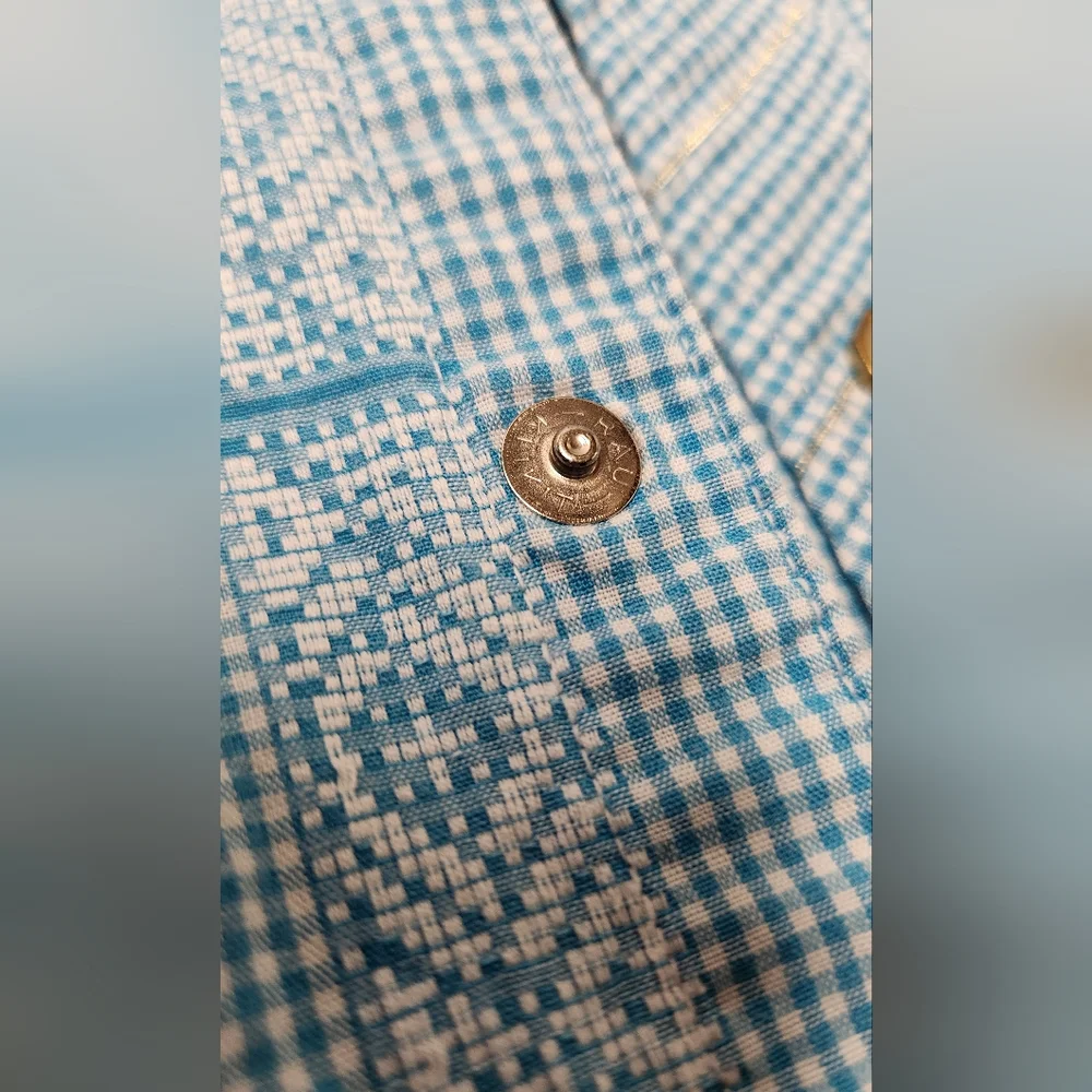 Vintage H Bar C 50s Men's Cotton Gingham Check Pearl Snap Long Sleeve 15.5 - 33 - Picture 3 of 10